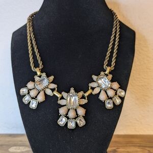Banana Republic Statement Necklace Crystal Cabochon Brass Tone Bib Necklace